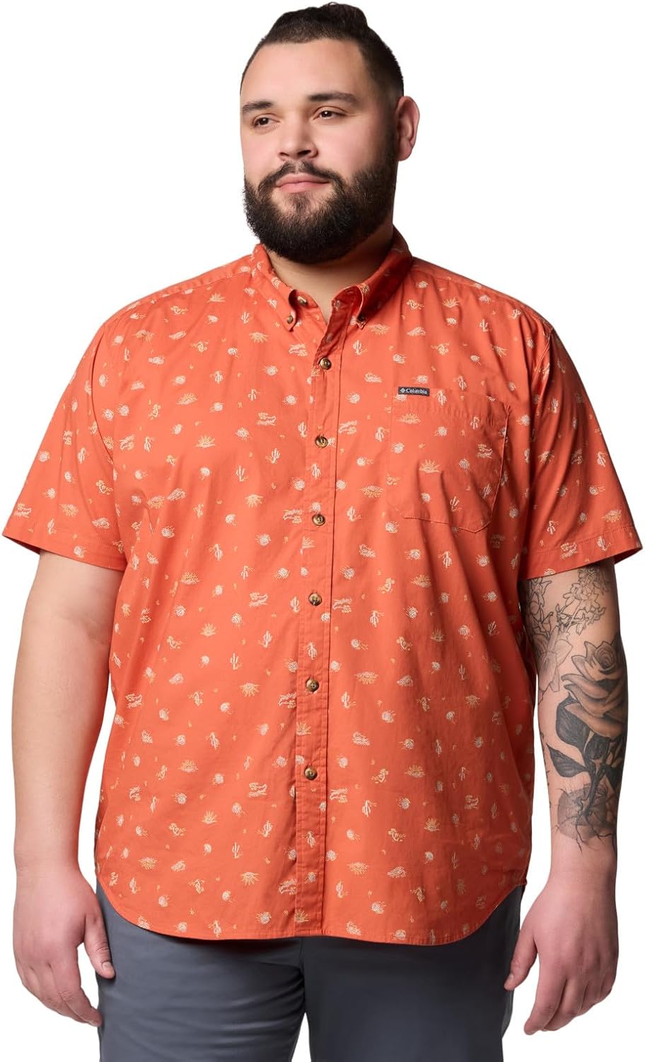 

Мужская рубашка Columbia Rapid Rivers с коротким рукавом и принтом, комфортная эластичность, Tuscan Deserted