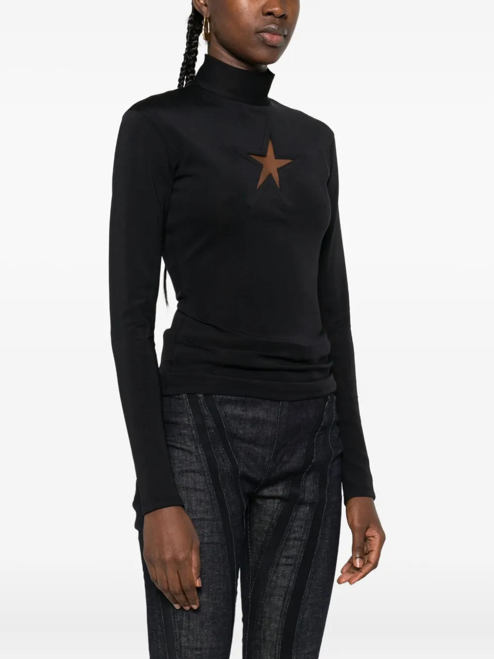 Футболка с высоким воротом и длинными рукавами Mugler, черный — фото 3