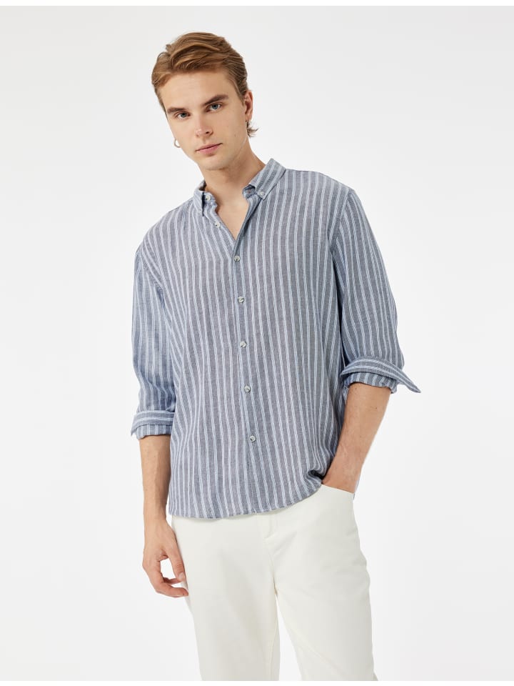 

KOTON Рубашка с длинными рукавами в синюю полоску