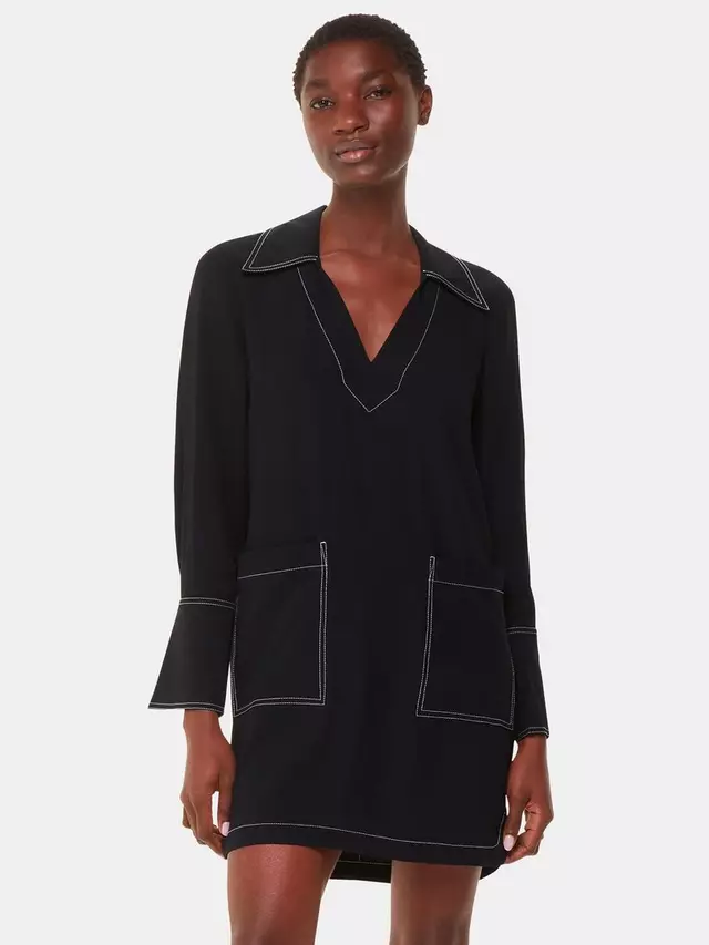 

Платье Whistles Topstitch Detail Mini Shirt, черный