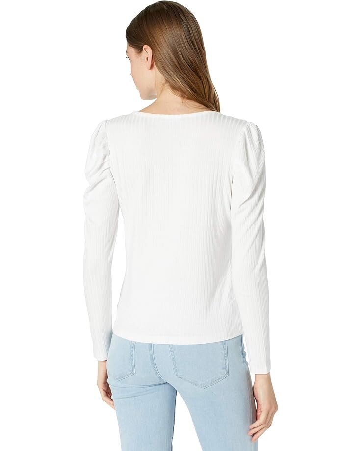 

Топ 1.STATE Ribbed Puff Long Sleeve Front Tie Top, цвет Ultra White