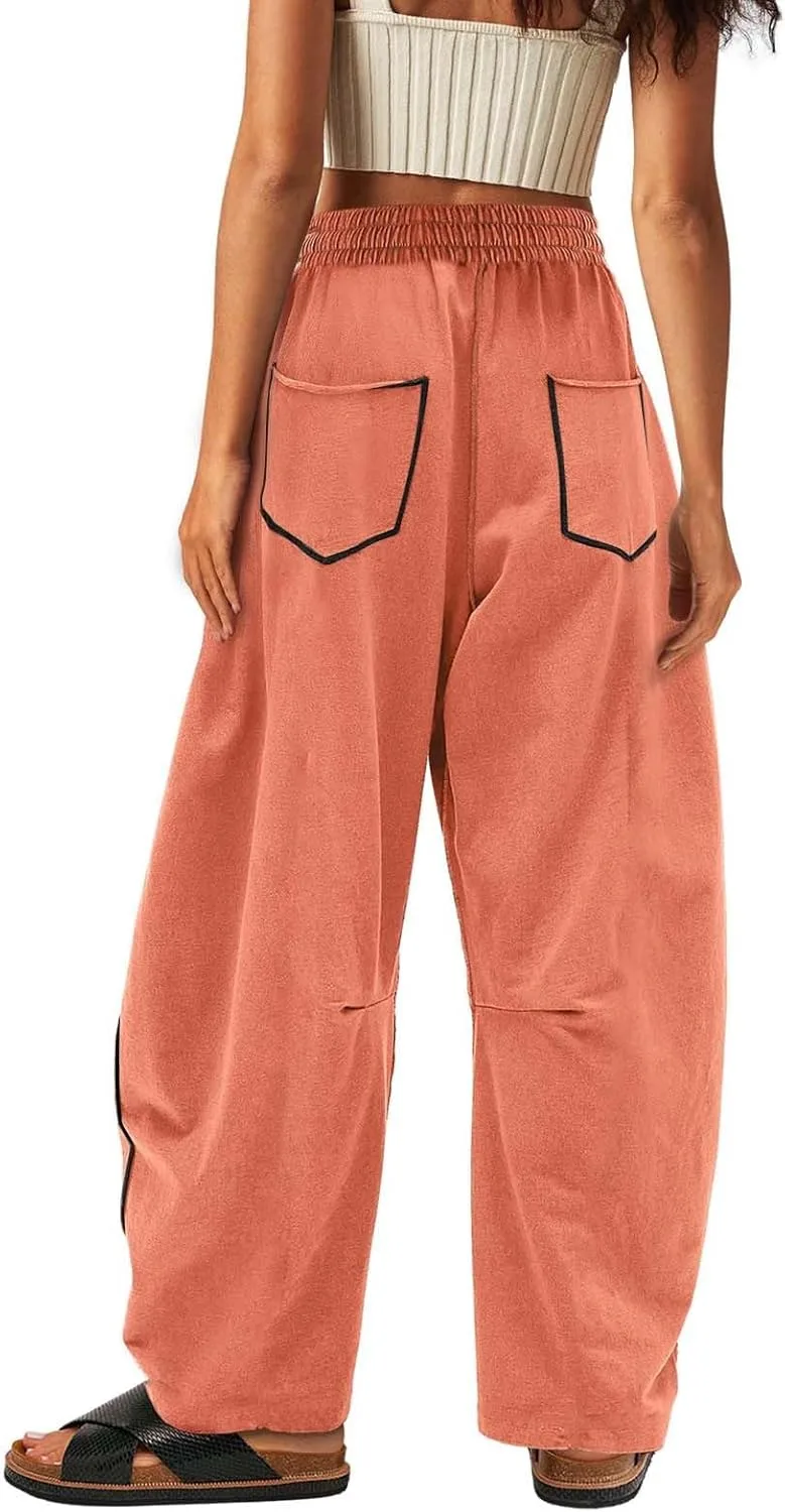 Женские спортивные штаны Barrel Sweatpants, свободные повседневные спортивные штаны оверсайз с широкими штанинами, в стиле Y2k, с высокой талией, в стиле пэчворк, спортивные штаны-палаццо Generic, A008-Saffron — фото 2