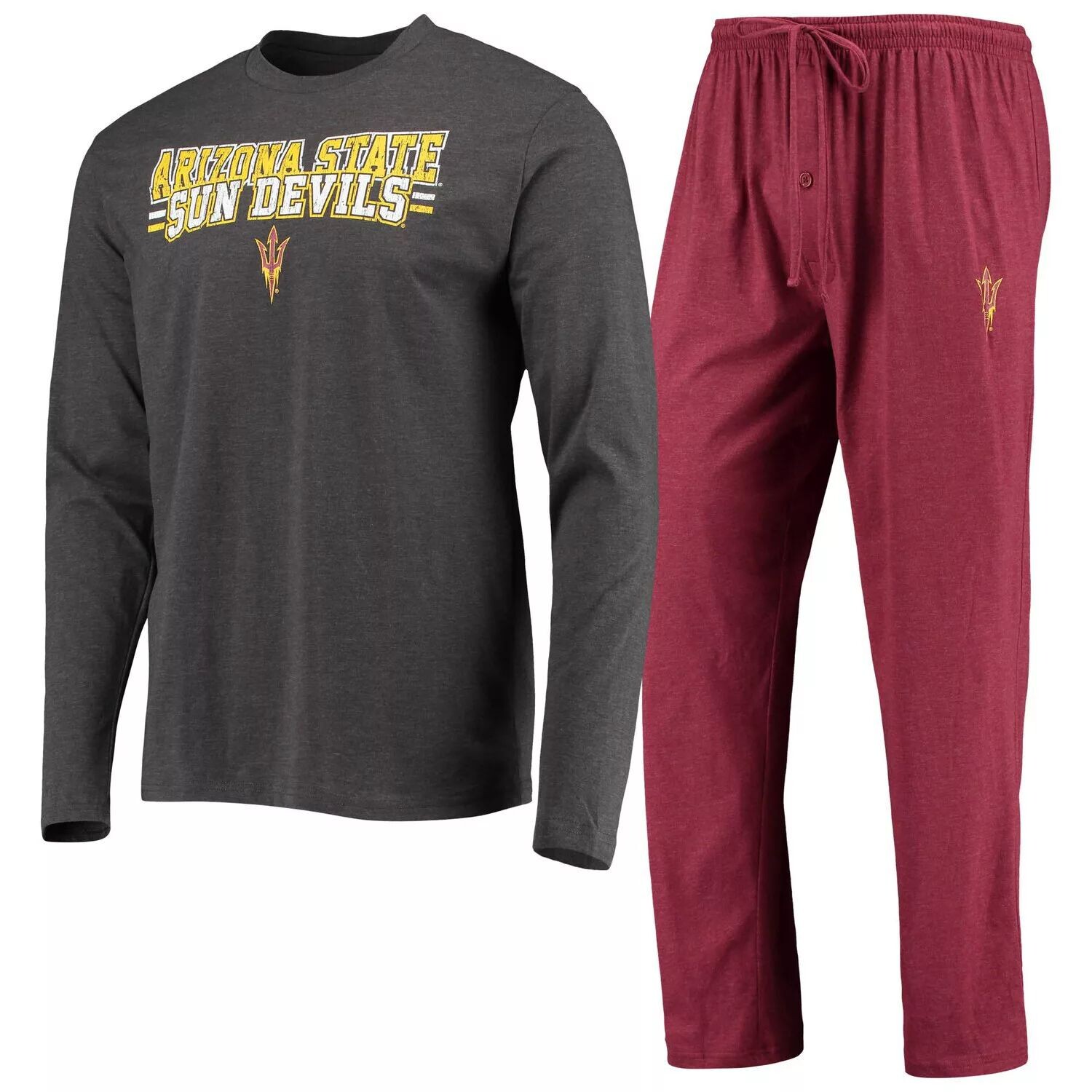 

Мужская футболка Concepts Sport Maroon/Heared Charcoal, штат Аризона, Sun Devils Meter, футболка с длинными рукавами и брюки, комплект для сна