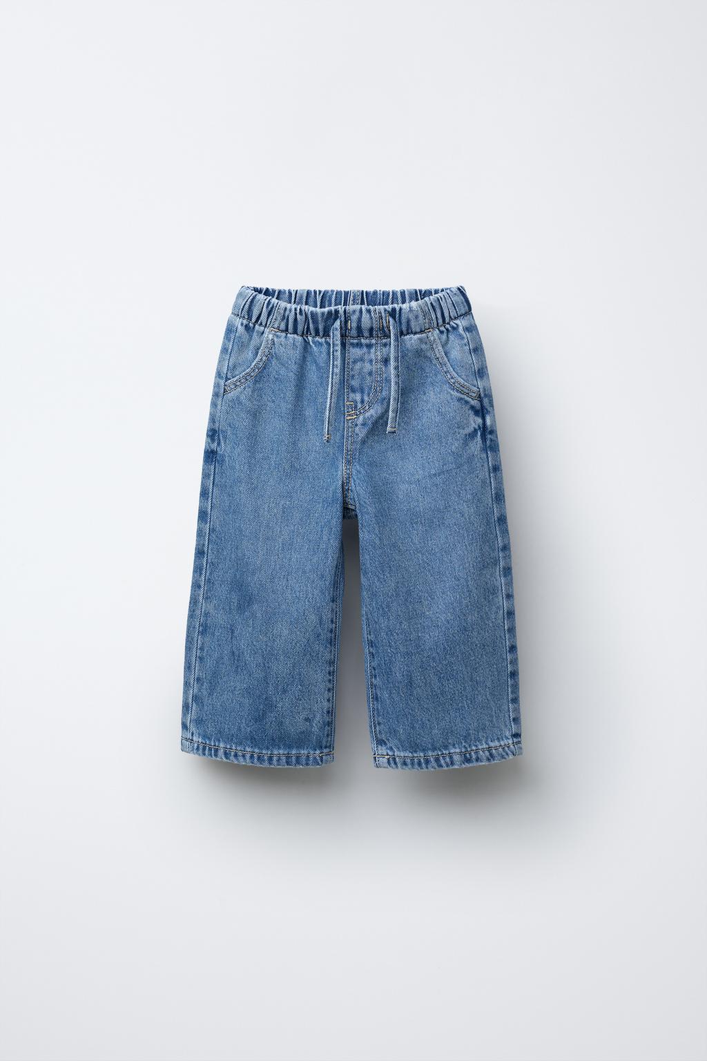 

Широкие джинсы на завязках ZARA, средне-синий