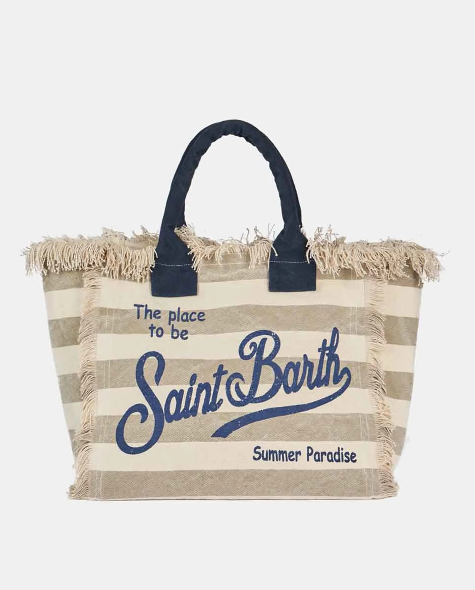 

Полосатая сумка через плечо с хлопковыми ручками MC2 Saint Barth, бежевый