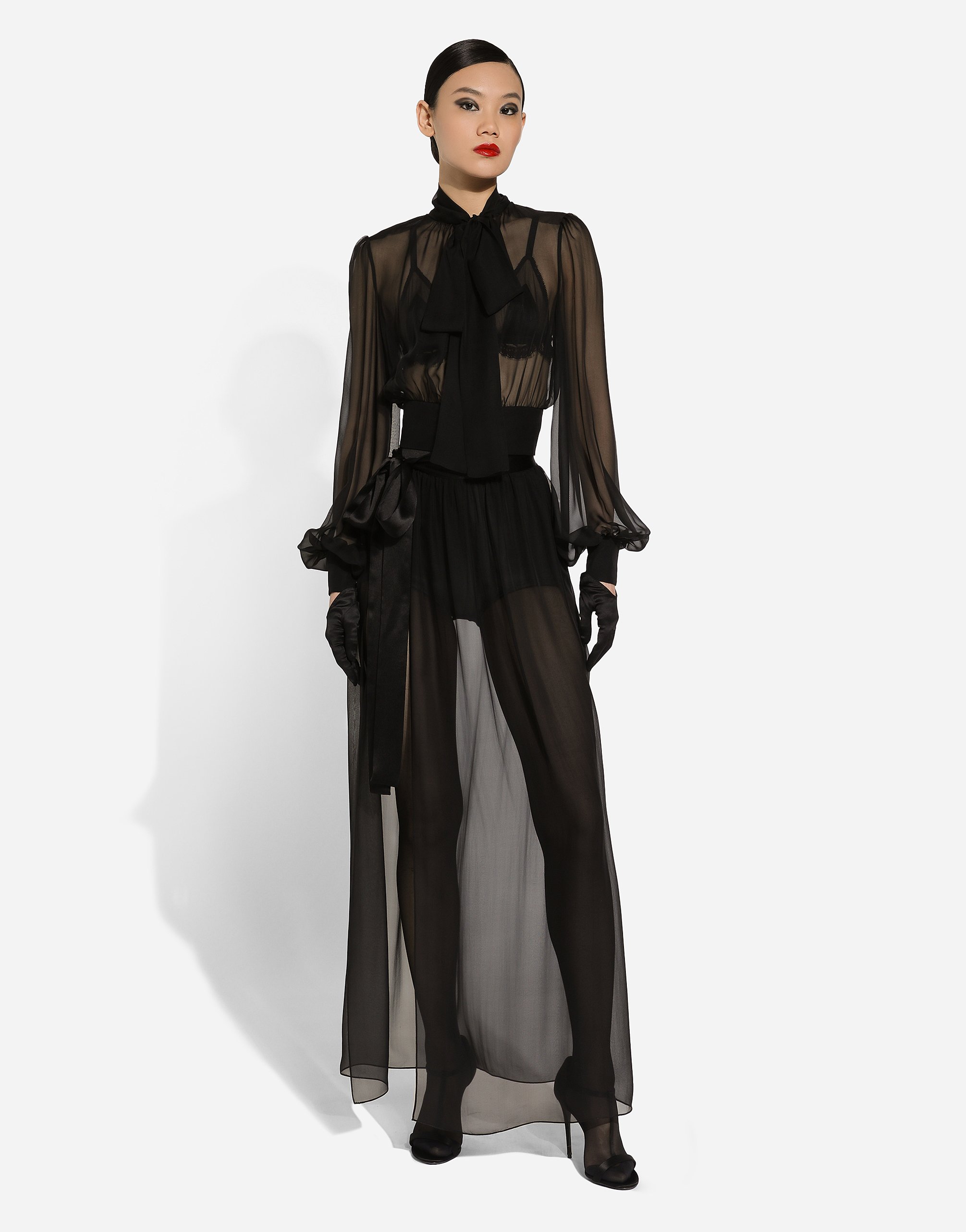 Юбка Dolce & Gabbana Belt Long silk Chiffon, черный — фото 3