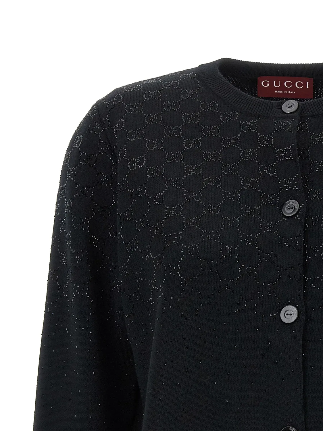 Кардиган GUCCI GG с кристаллами, натуральная шерсть, черный — фото 3