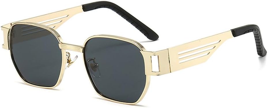 

Мужские солнцезащитные очки в стиле панк с металлическим блеском, ретро-очки с защитой от УФ-излучения UV400, женские солнцезащитные очки с широкими дужками и полыми дужками HCPIHF, Golden Gray