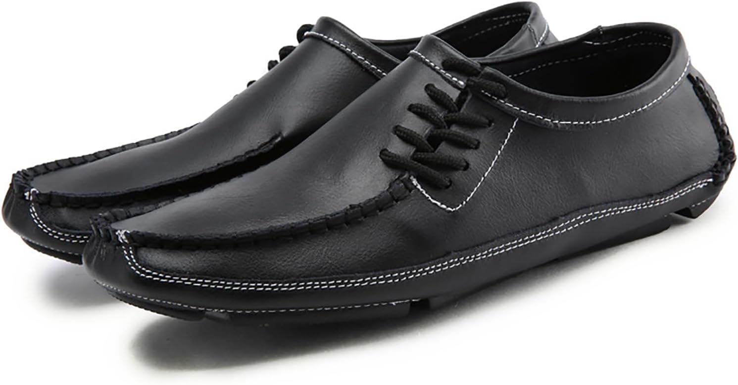 

Мужские кожаные лоферы с шнуровкой и ручной строчкой, плоские, легкие, мягкие, без шнурков, с противоскользящей подошвой, мокасины для прогулок на улице и вождения автомобиля Lvomu, черный