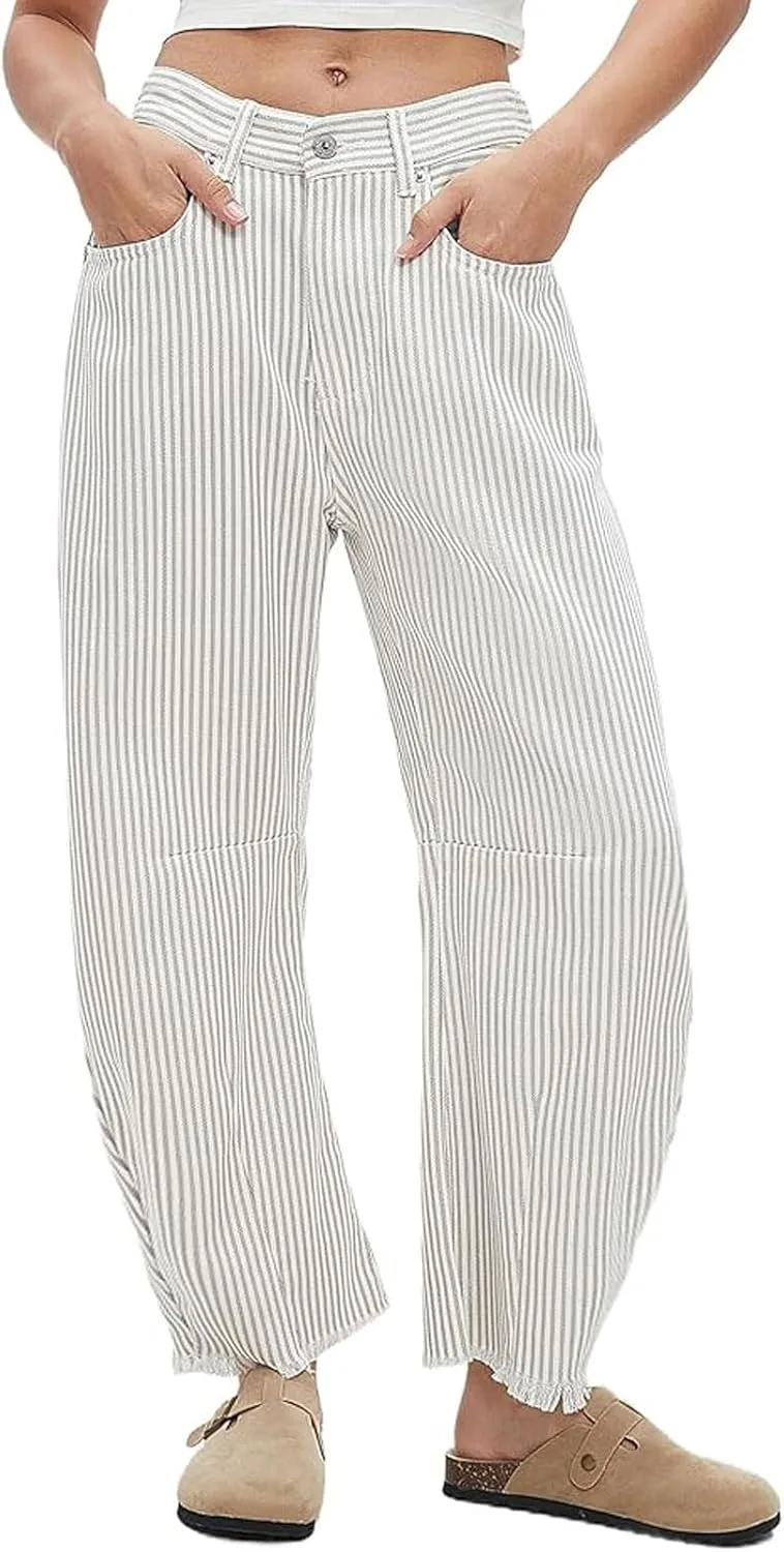 

Джинсы Women Y2k Baggy Striped Barrel Denim Pants с пайетками loveimgs