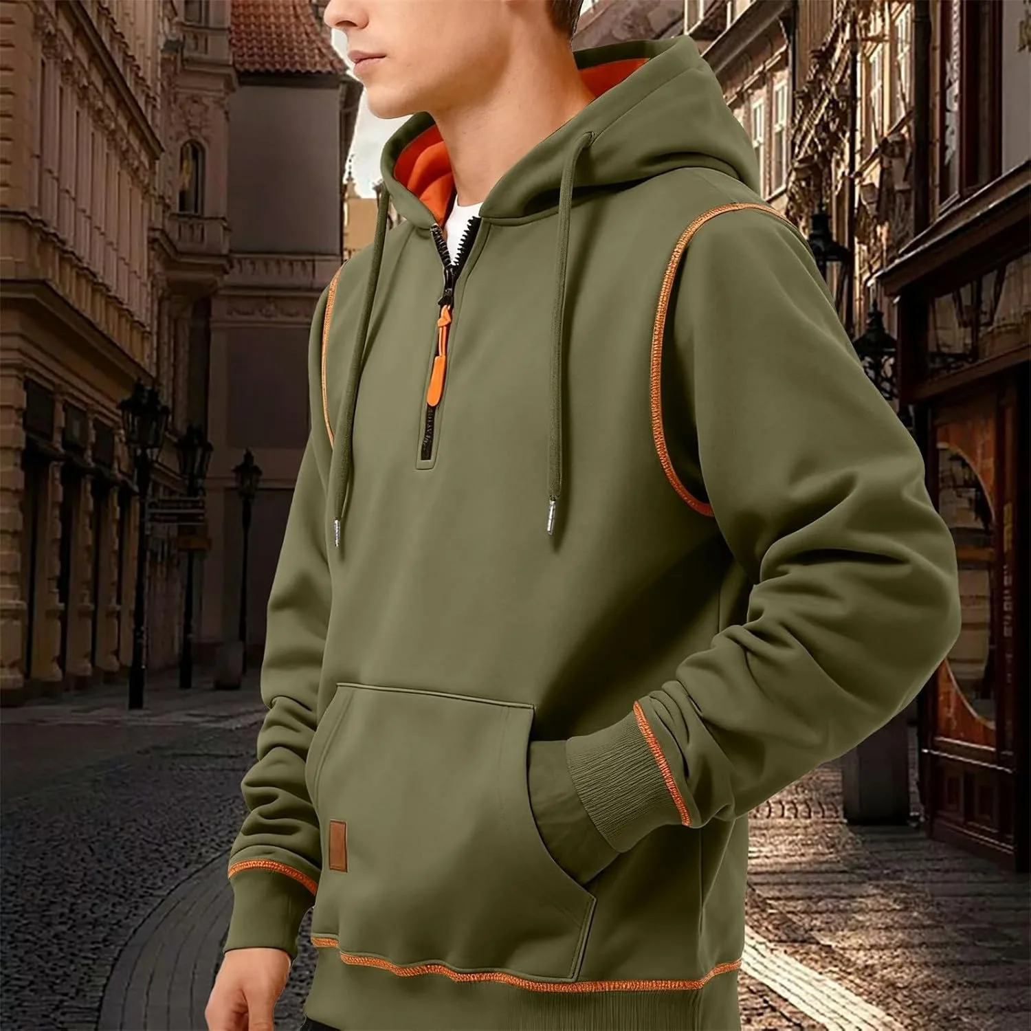Толстовка с капюшоном для мужчин 2026 1/4 Zip Up с длинным рукавом Plus Size с карманами — фото 2
