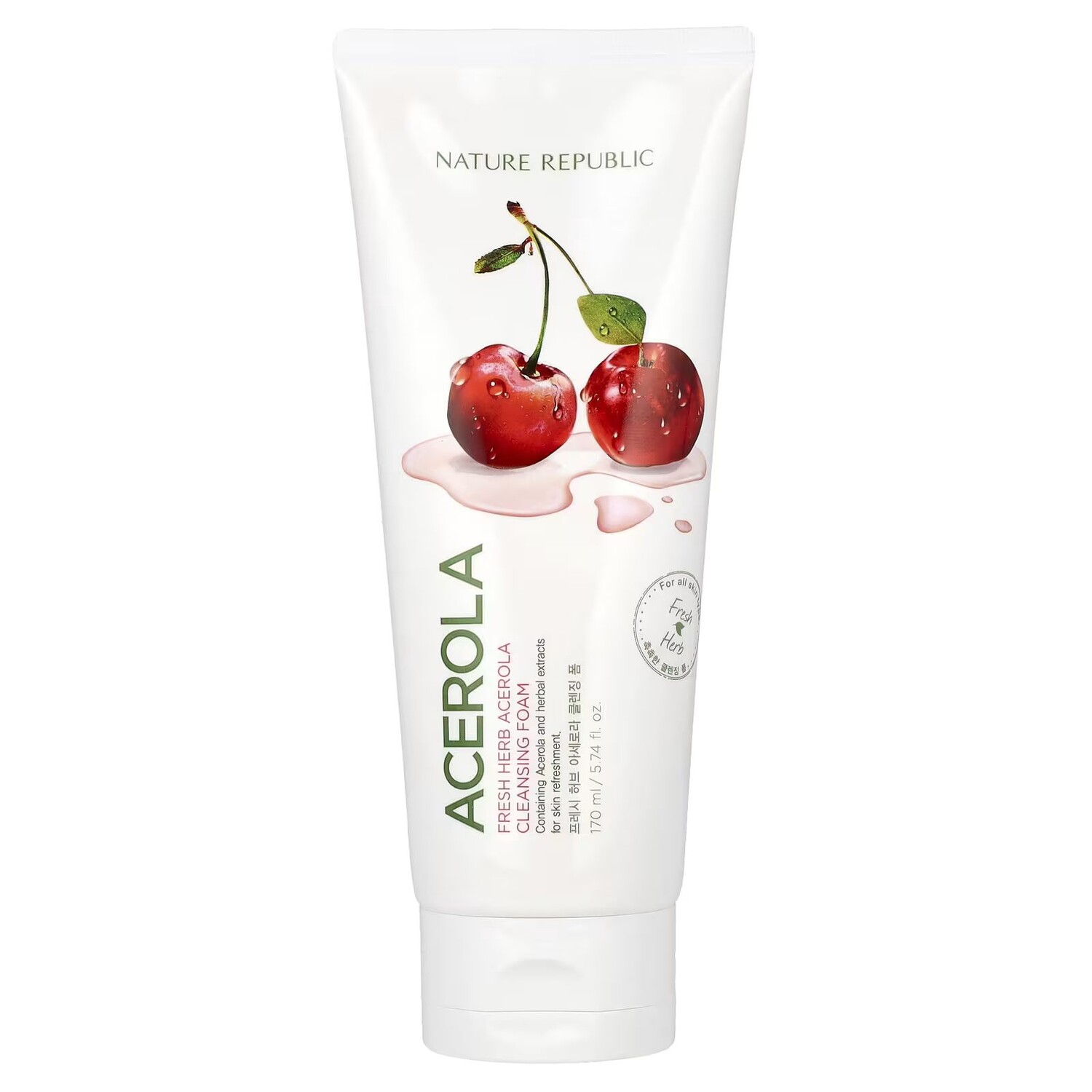 

Очищающая пенка Fresh Herb, ацерола, 5,74 жидких унции (170 мл) Nature Republic