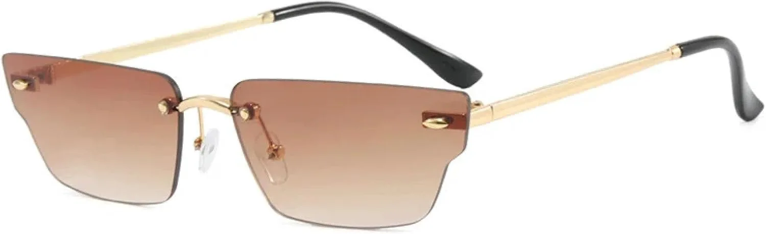 

Популярные солнцезащитные очки без оправы для женщин, маленькие, прямоугольные, с прозрачными линзами Ocean, защита от УФ-излучения UV400 UATXTAU, Gold-clearbrown