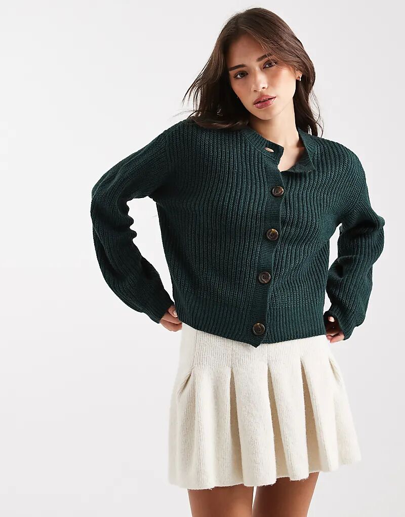 

Кардиган Vero Moda с круглым вырезом в крупную резинку цвета сосны