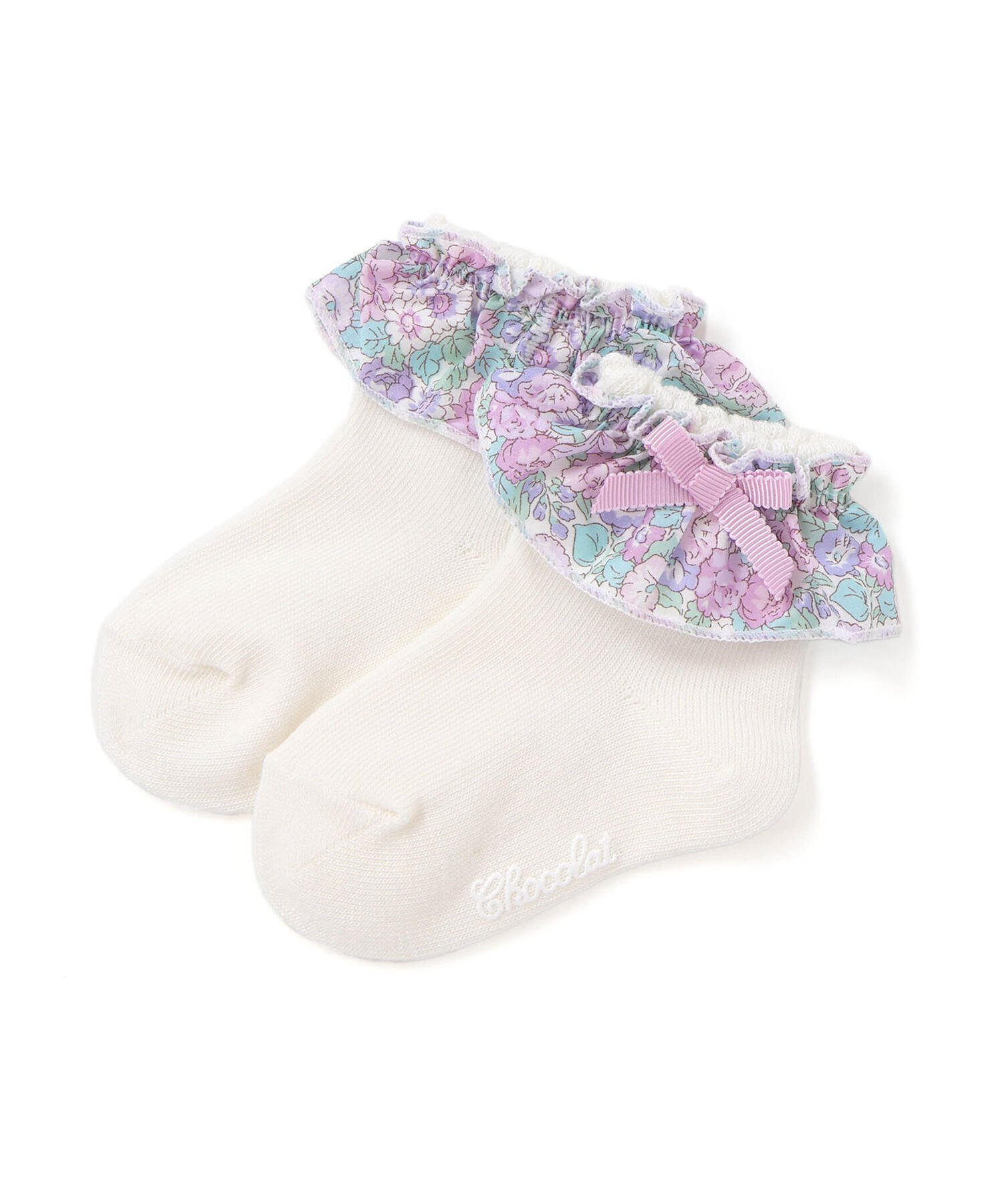 Детские носки Liberty (Leontyne Dream) из ткани Tana Lawn с оборками и лентами (8-13 см) Tartine et Chocolat, Purple