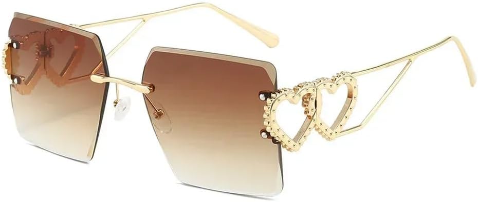 

MUTYNE Модные металлические солнцезащитные очки в крупной оправе, ретро-очки без оправы с сердечками, классические модные очки для вождения, защита от ультрафиолета UV400, C2