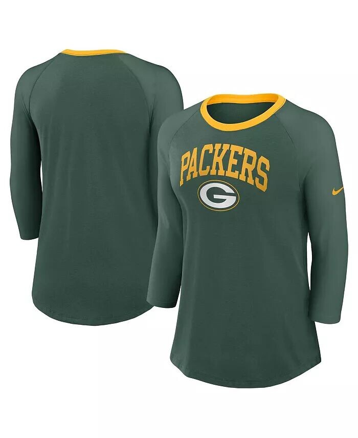

Женская зеленая футболка Green Bay Packers реглан с рукавом 3/4 Nike, зеленый