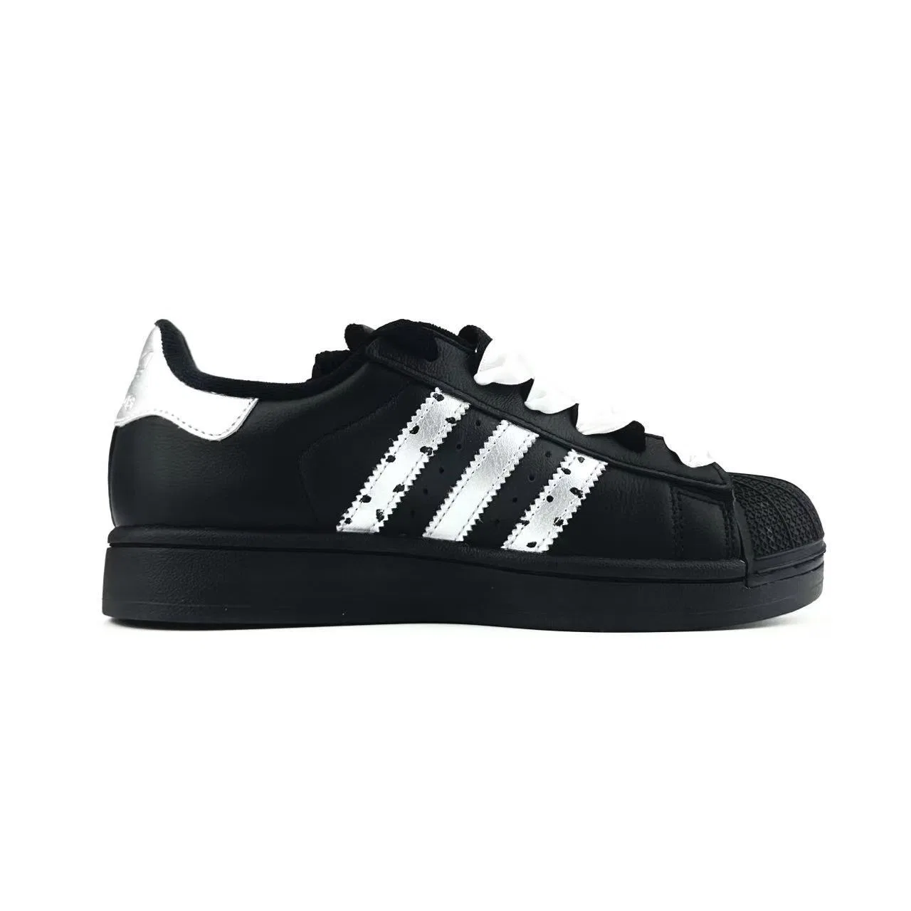 Кроссовки для скейтбординга детские Superstar 2 Spot Leather Abrasion Resistant Support Low top Black Silver Adidas Originals — фото 3