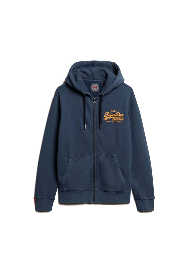 

Толстовка с капюшоном и вышитым логотипом на молнии однотонная Superdry., синий