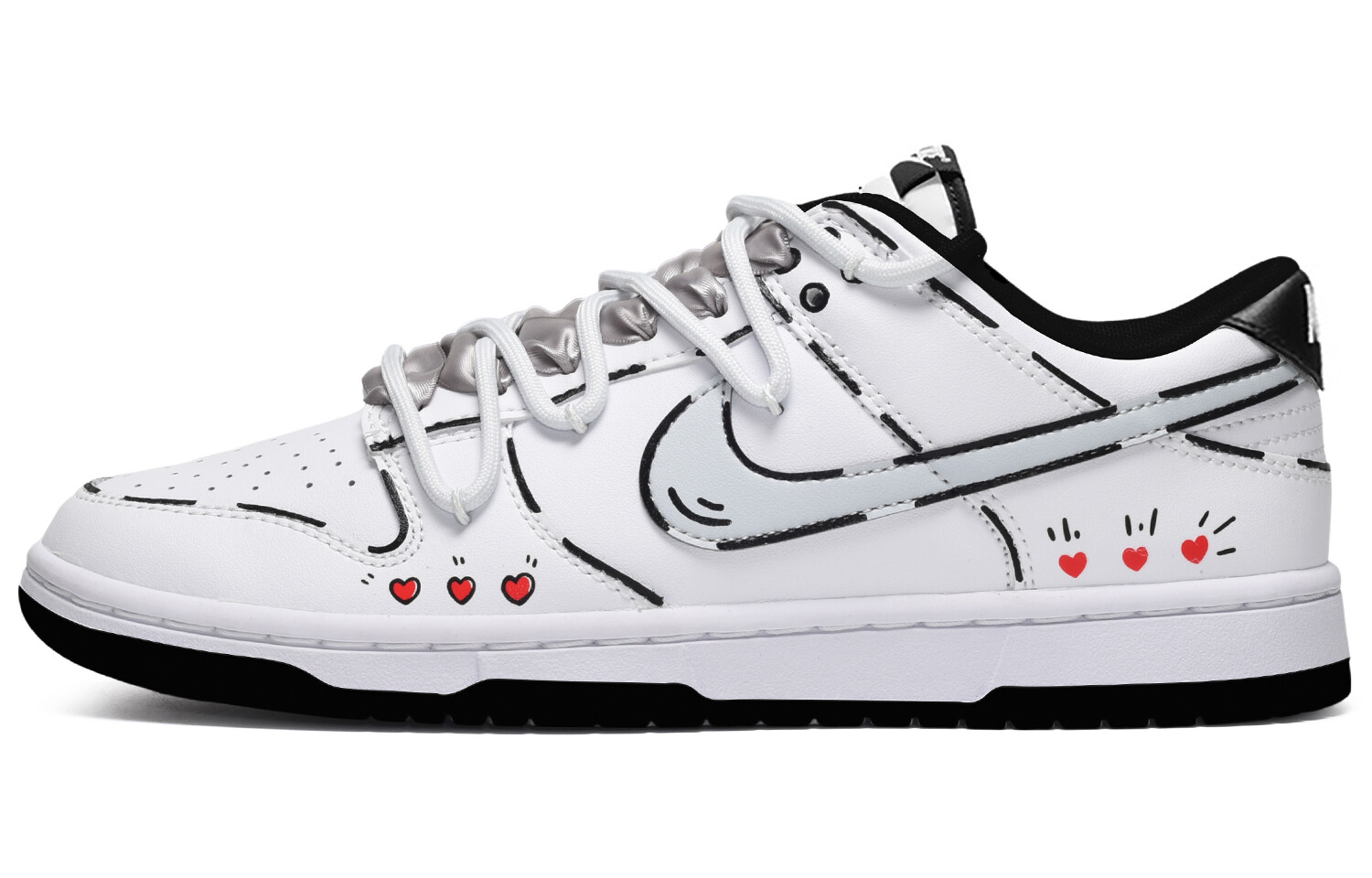 

Кроссовки Nike Dunk Skateboarding Shoes Women's Low-top Red/white/black, темно-красный/белый/белый/черный