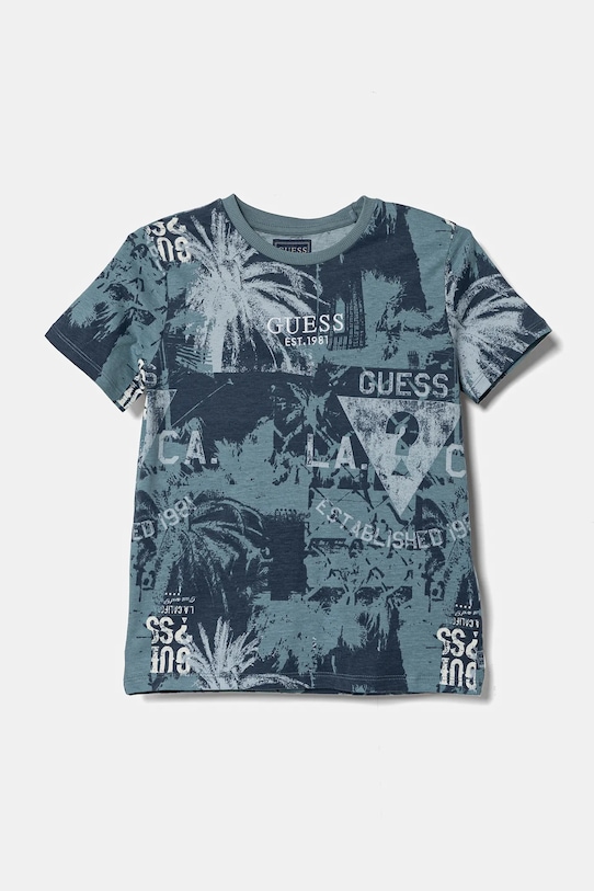 

Детская хлопковая футболка Guess, темно-синий