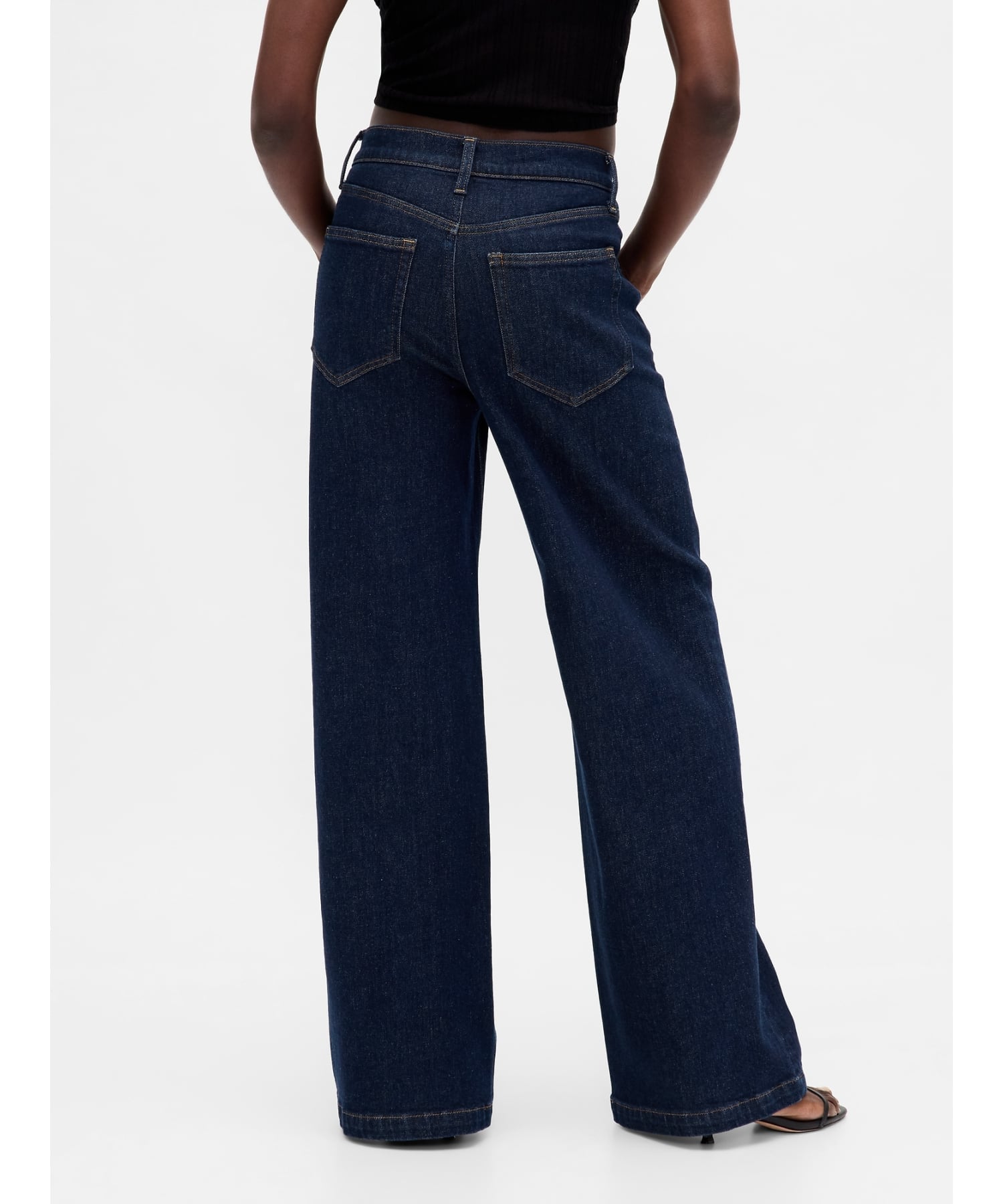 (W) Джинсы с высокой посадкой и широкими штанинами GAP, DARK_INDIGO — фото 4