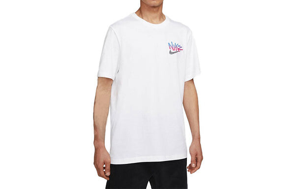 Футболка Nike Sportswear Back Logo Alphabet Abstract Pattern Round Neck Short Sleeve White, мультиколор — фото 2