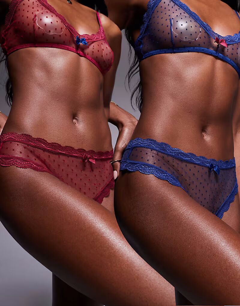 

Комплект из 2 сетчатых стрингов ASOS DESIGN Heidi синего и красного цветов