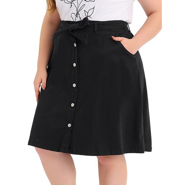 

Юбка джинсовая миди a-line с поясом на пуговицах plus size Agnes Orinda, Black
