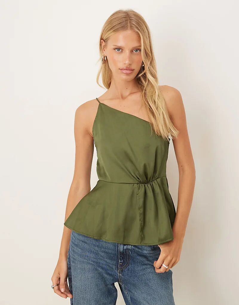 

Атласный топ на одно плечо ASOS DESIGN оливкового цвета