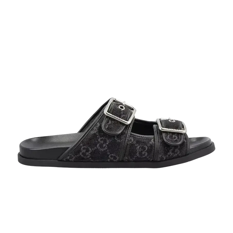 Сандалии-Шлепанцы Gucci с пряжками из джинсовой ткани GG, черный