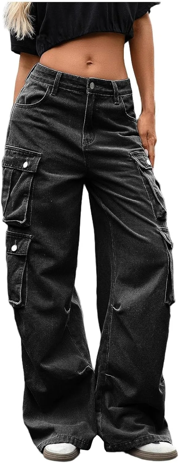 

Джинсовые карго-штаны для женщин, широкие, с высокой талией