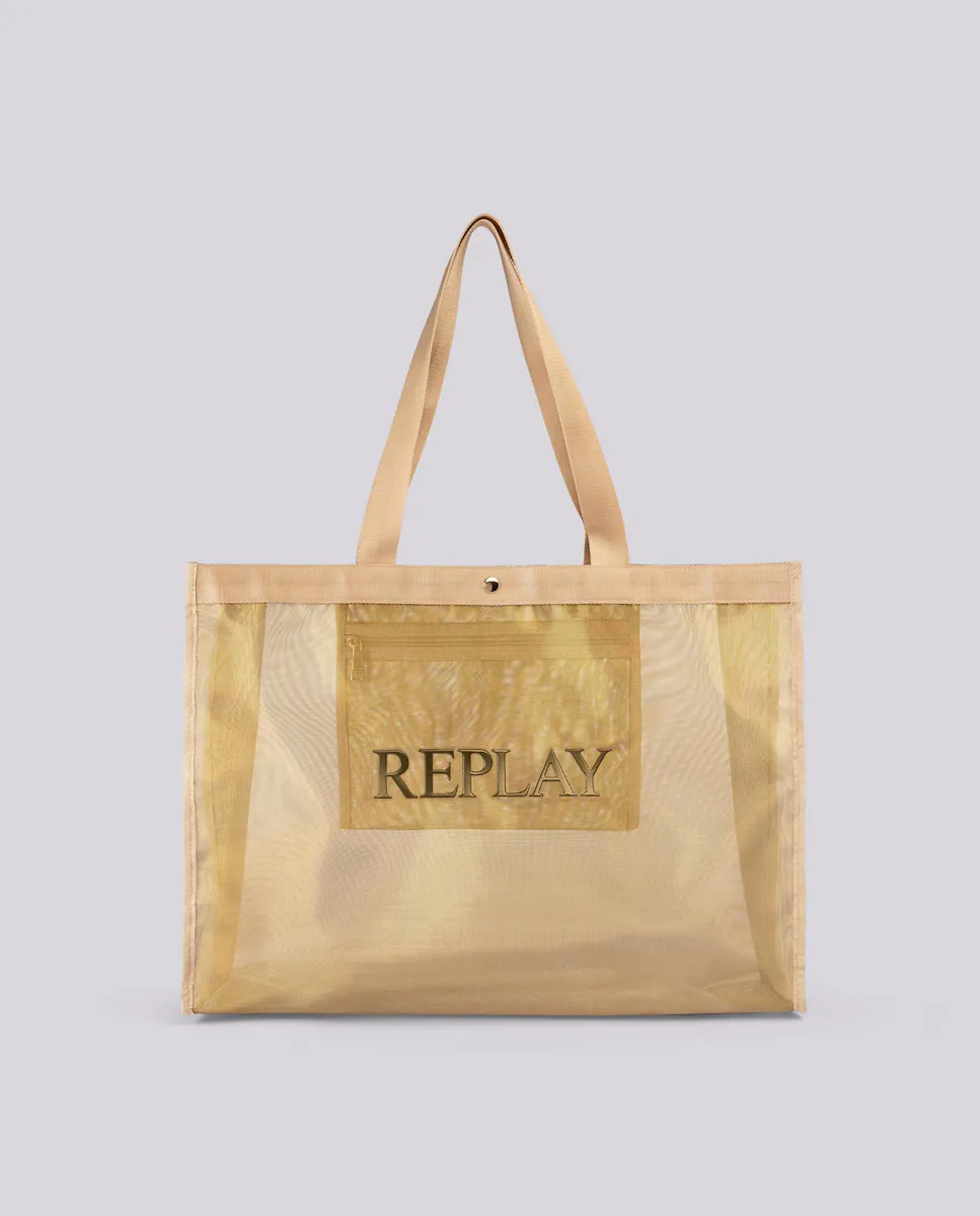 

Полупрозрачная сумка-шоппер с внутренним карманом Replay, золотой