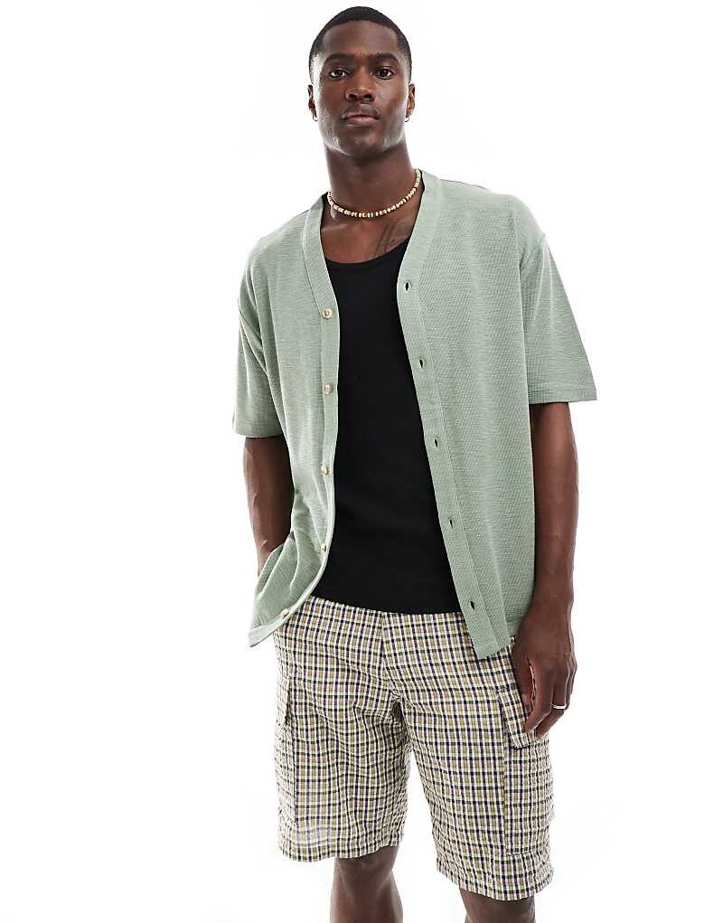 

ASOS DESIGN - Светло-зеленая вафельная футболка в бейсбольном стиле