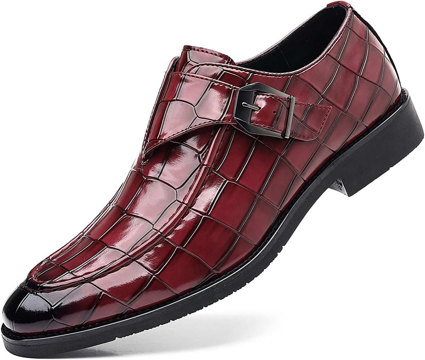 

Мужские туфли-лоферы с пряжкой в стиле монах, с рептилиевидным тиснением Nengmaon, красный