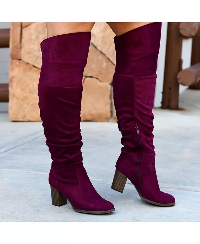 Женские сапоги Kaison Wide Calf Stacked Heel выше колена Journee Collection, серый — фото 4