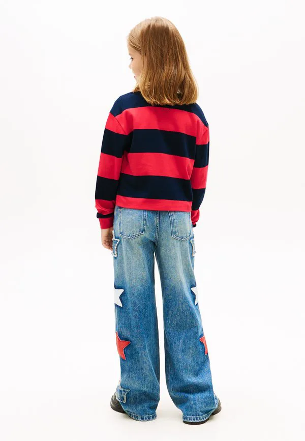 Полосатая трикотажная рубашка-поло для регби свободного кроя Tommy Hilfiger, Dark Night Navy/Red — фото 3
