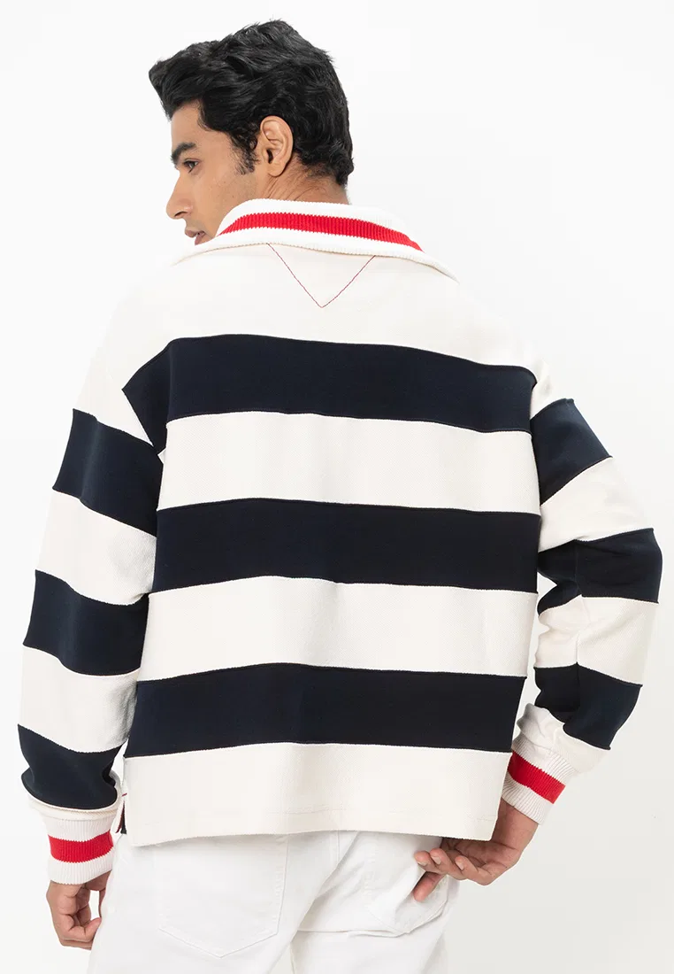 Свитер, полузастежка-молния, полосатый, Tommy Hilfiger, слоновая кость — фото 2