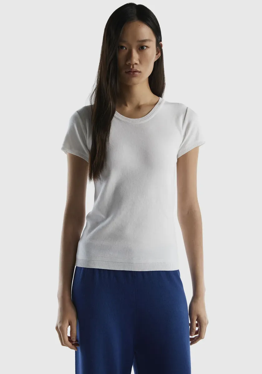 

Свитер с короткими рукавами United Colors of Benetton, кремовый