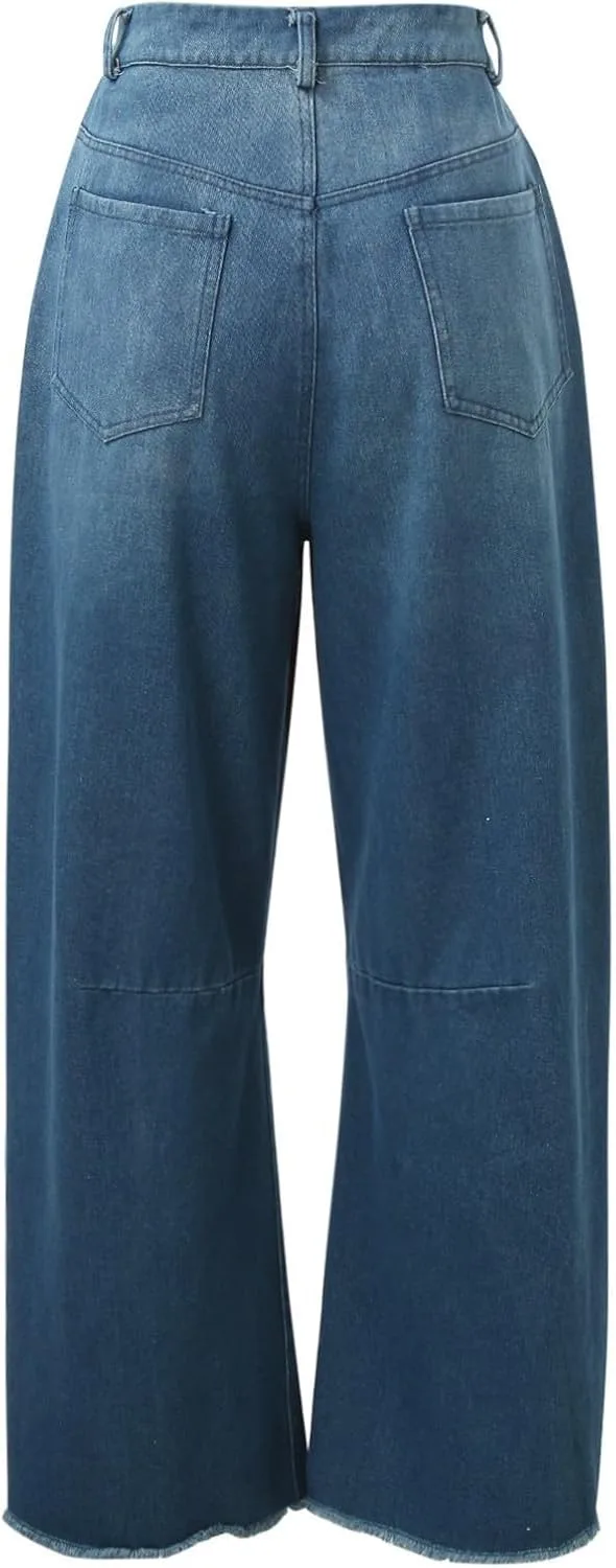 Женские джинсы wide leg летние мешковатые с высокой талией и raw hem — фото 4