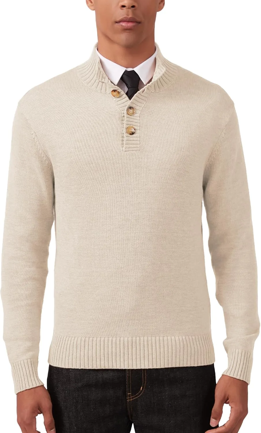 

Мужской пуловер Kallspin из шерстяной смеси Midweight с воротником-стойкой и застежкой на четверть