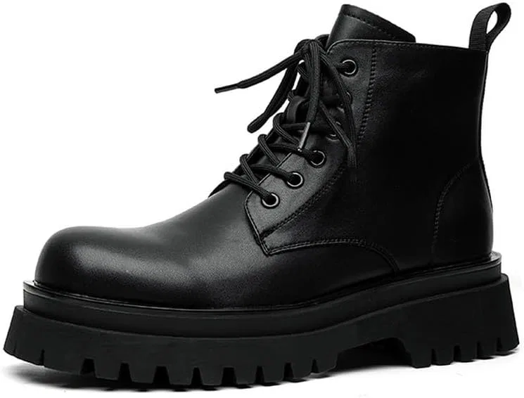 MANLADUO Herren Dicke Sohle Высокие ботинки Arbeitsstiefel - Stilvolle Casual Oxford Stiefel, Black