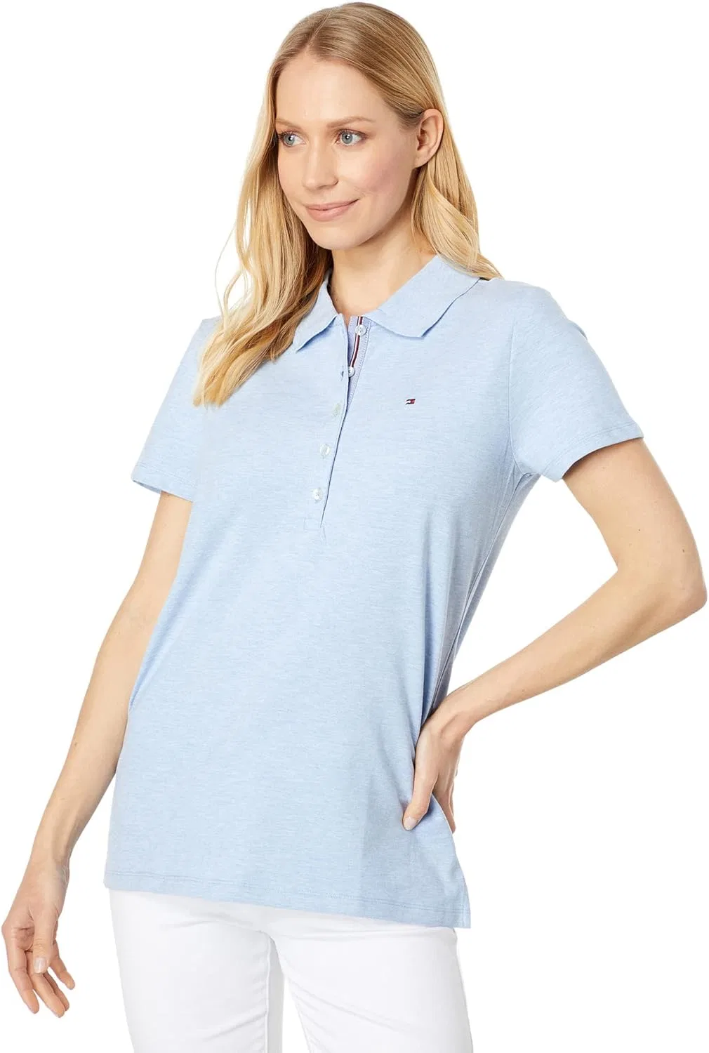 Женское поло, однотонное Solid Polo Tee, Tommy Hilfiger, шамбре-синий