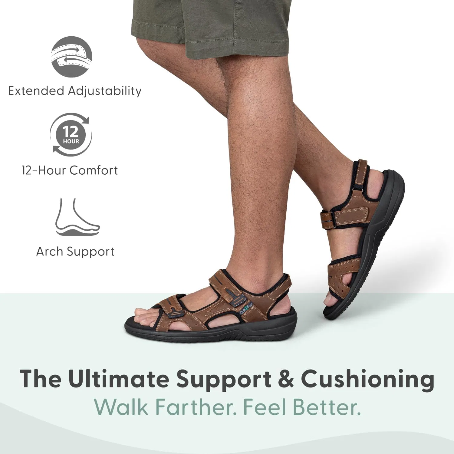Сандалии ортопедические регулируемые из кожи, Orthofeet, коричневый — фото 2