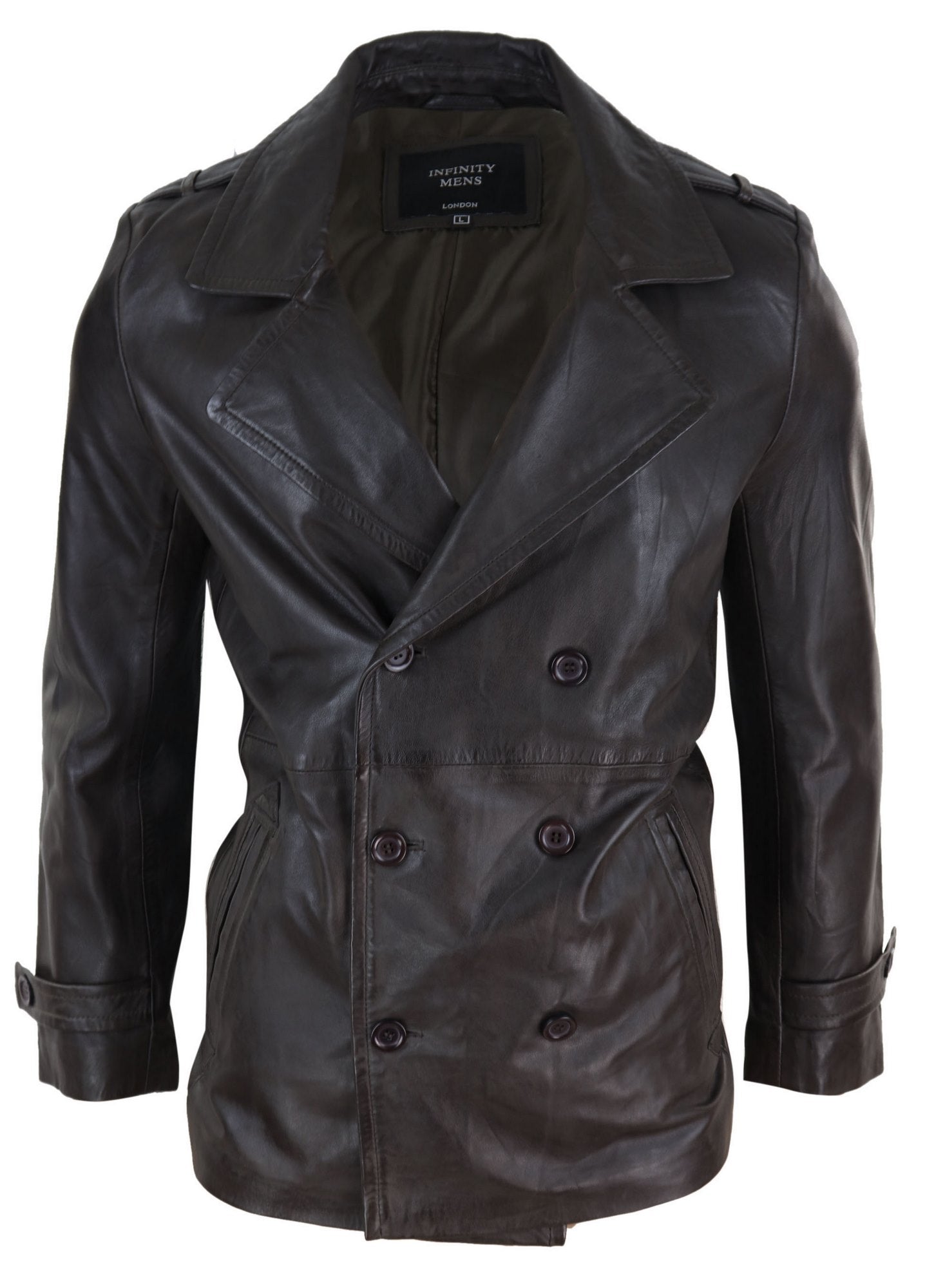 

Кожаное двубортное пальто 3/4 TruClothing, черный