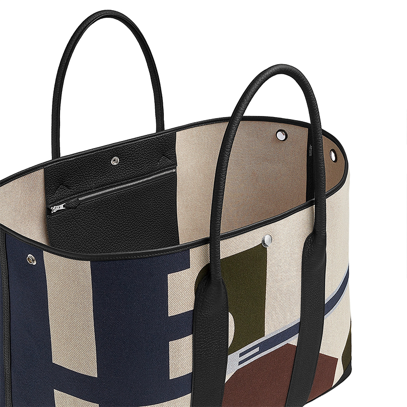 HERMES Сумка женская Hermès Pacific из холста с кожей телёнка Negonda в цвете индиго и светло-бежевом и бежевом и чёрном — фото 3