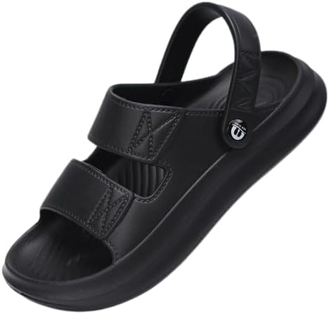 

Мужские сандалии с двойной пряжкой, нескользящие, пляжные шлепанцы, легкие, для взрослых, плоские, без застежки Biuhfn, черный