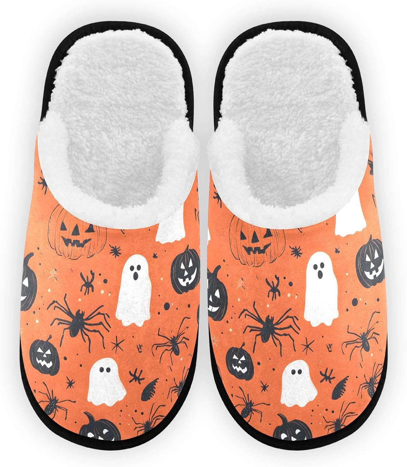 

Мягкие плюшевые тапочки FENOCHE с хэллоуинской тыквой, привидением и пауком для женщин и мужчин, теплые и удобные, для путешествий и спа, с нескользящей подошвой, Multicolor