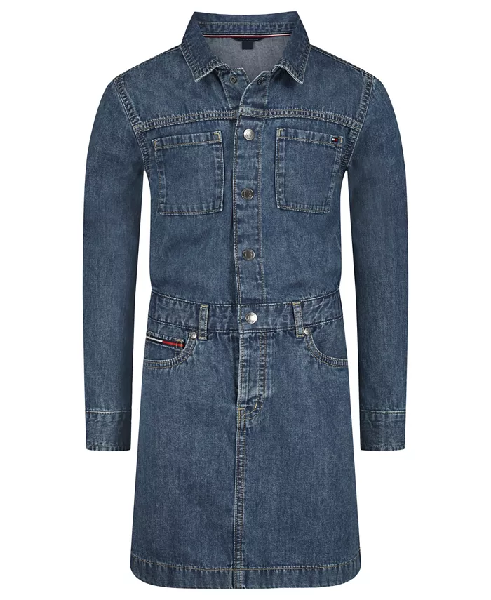 

Джинсовое платье-рубашка для девочек 2T-6X Tommy Hilfiger, синий