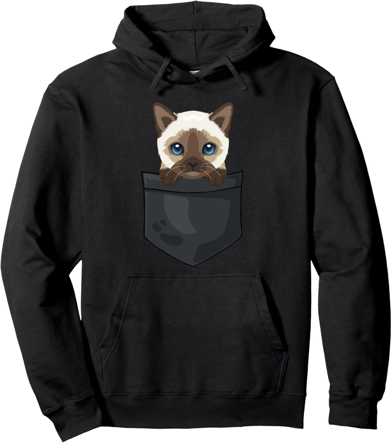 

Худи с изображением кошки в кармане сиамской кошки. Черный Lovely Kitty Designs